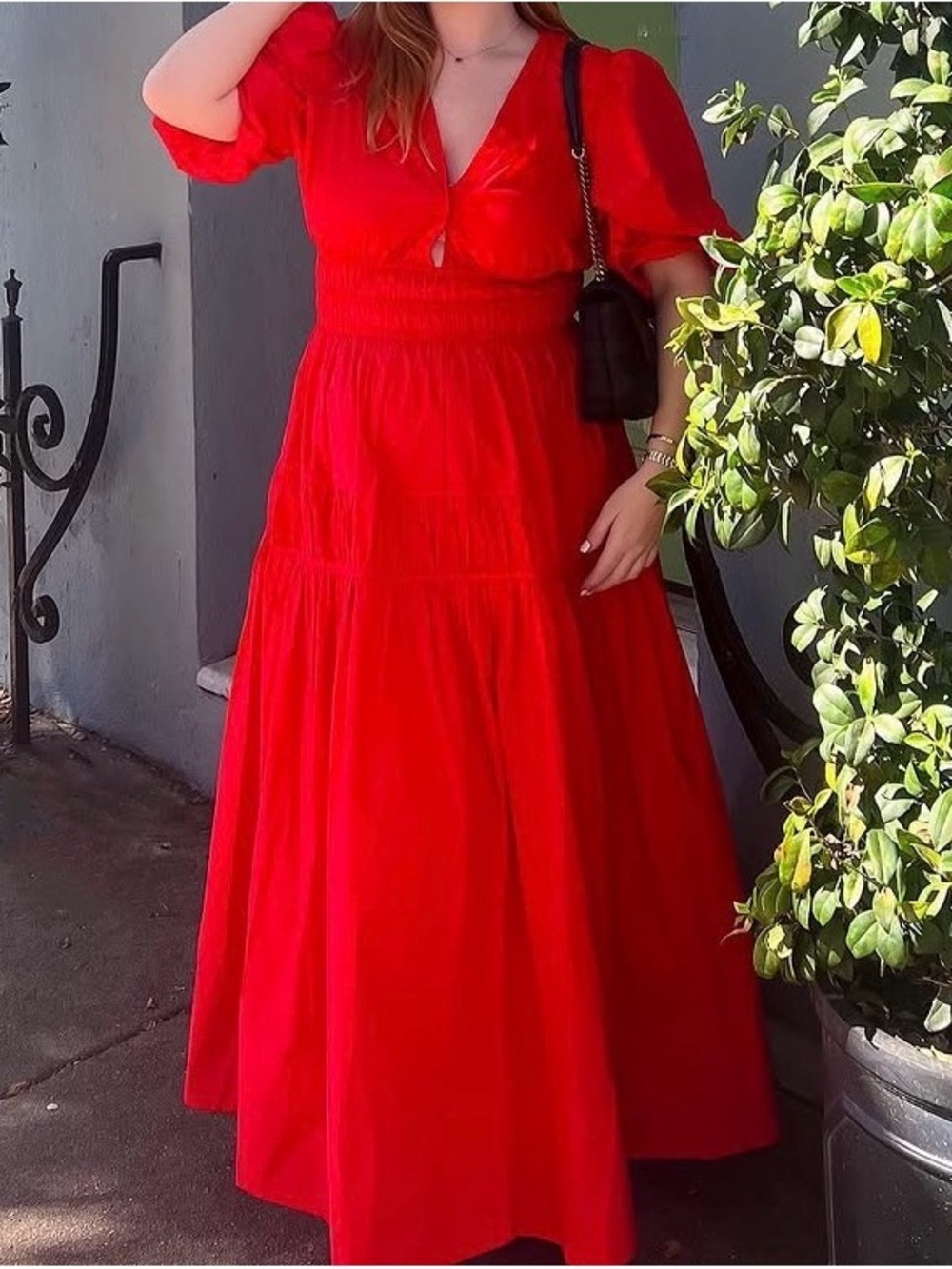 Showpo Red Maxi Dress with Puff Sleeves